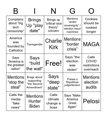 Family Fun Bingo Card