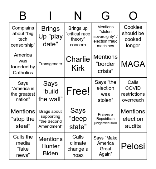 Family Fun Bingo Card