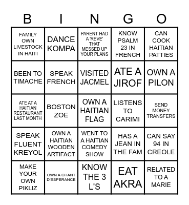 HOW HAITIAN ARE YOU? Bingo Card