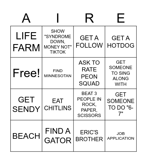 IRL BINGO Card