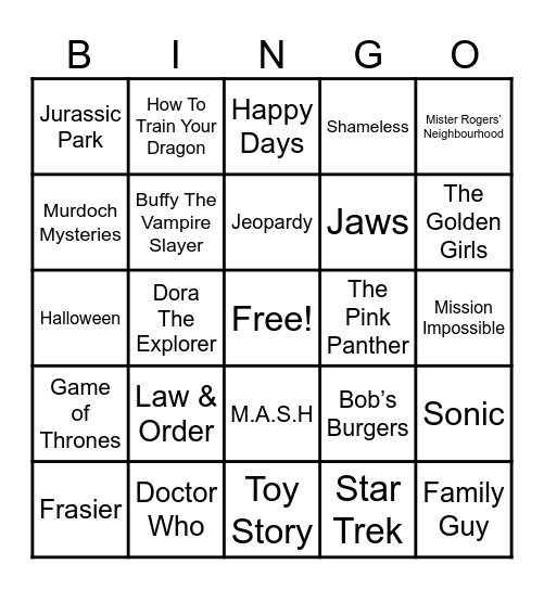 Theme Songs Bingo Card