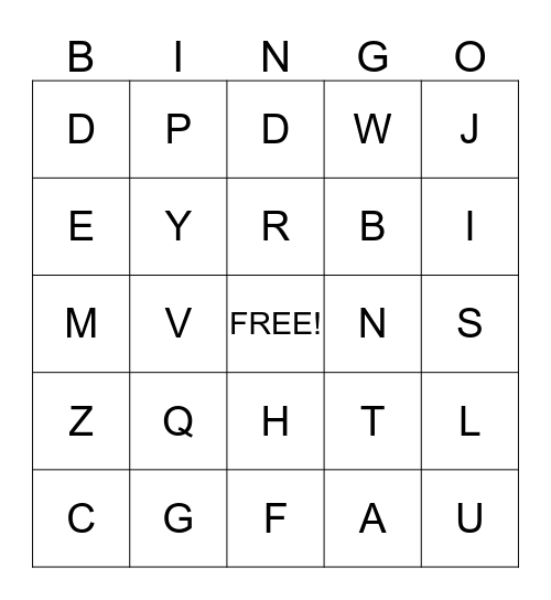 ALPHABET BINGO Card