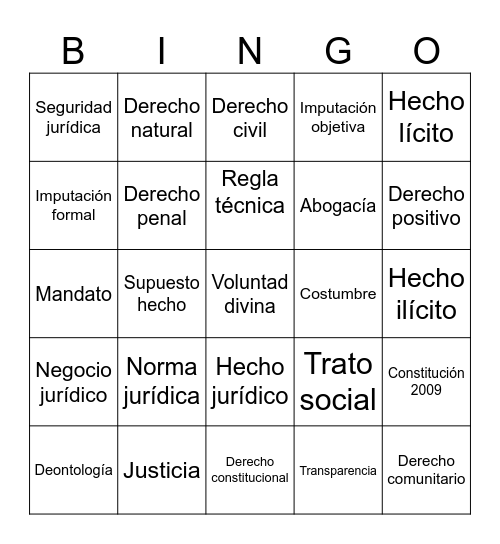BINGO JURÍDICO Bingo Card