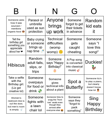 Liz's B-Day Bingo! Bingo Card