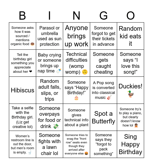 Liz's B-Day Bingo! Bingo Card
