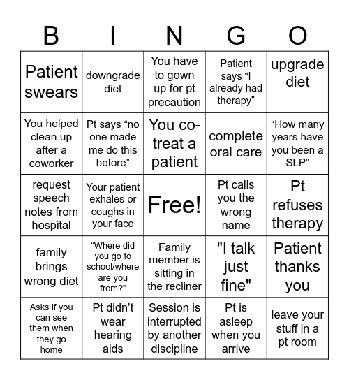rehab week SLP Bingo Card
