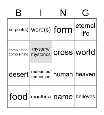 Exaltation of the Cross years ABC Bingo Card