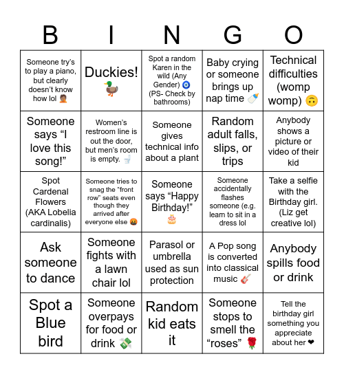Liz's B-Day Bingo! Bingo Card