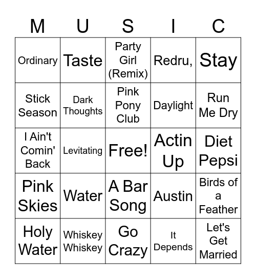 Music Bingo Card