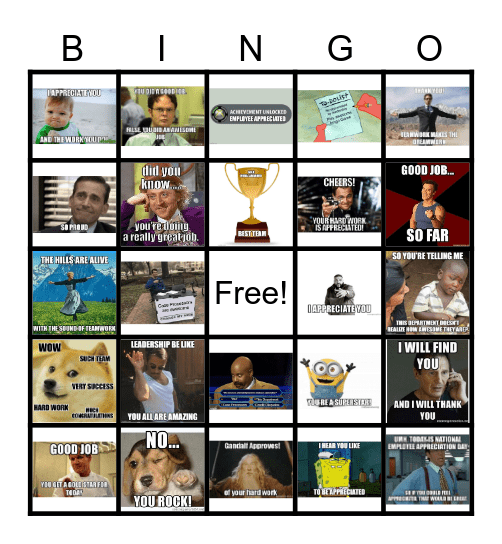 Employee Appreciation Bingo Card
