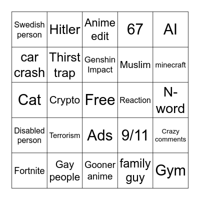 Istagram reels bingo Card