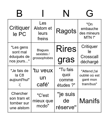 Bingo salle de prise de service Bingo Card