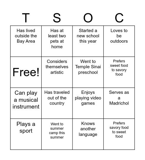 Schmooze with Jews Human Bingo Card