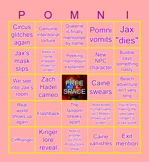 TADC Episode 7 Predictions Bingo Card