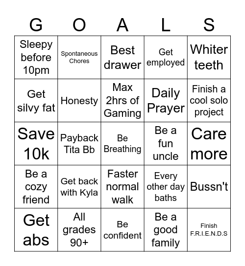 Betterment Bingo Card