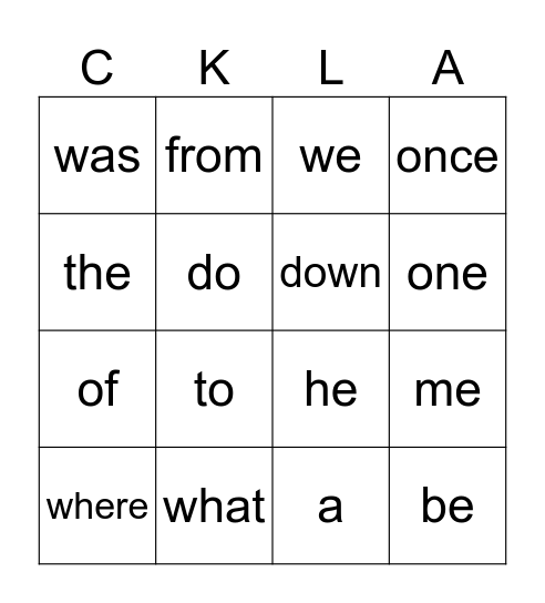 CLKA 2G Skills 1 Lesson 19 Bingo Card