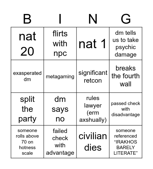 Untitled Bingo Card