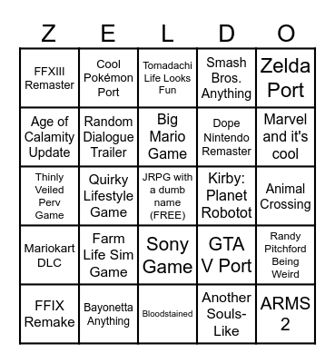 Nintendo Direct Bingo Card