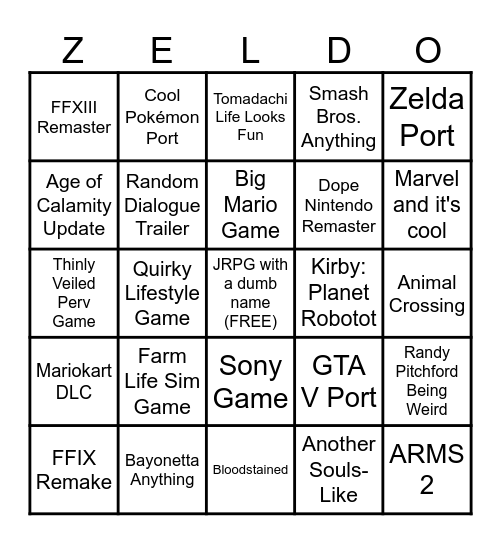 Nintendo Direct Bingo Card