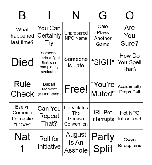 DND Bingo Card