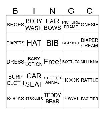 Baby Shower Bingo Card