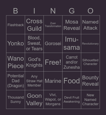 One Piece Chapter 1160 Bingo Card