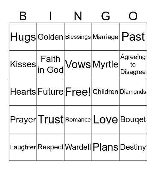 Wardell & Myrtle's 50th Anniversary BINGO Card