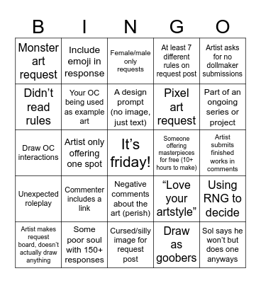 Friday Art Bingo Card
