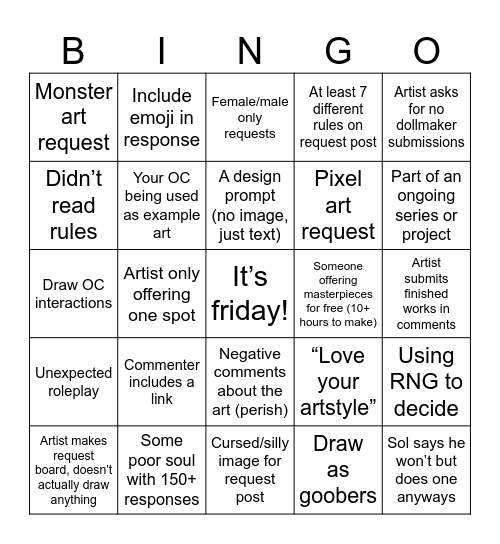 Friday Art Bingo Card