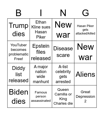 Last 4 months of 2025 BINGO Card