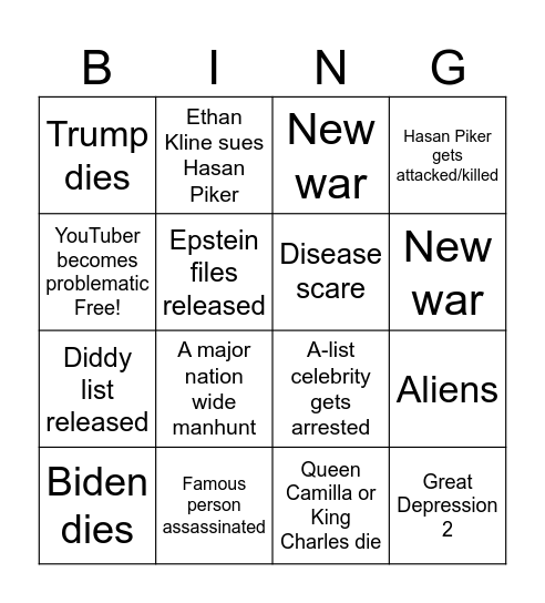 Last 4 months of 2025 BINGO Card