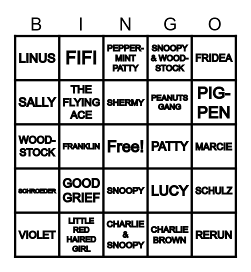Peanuts Bingo Card