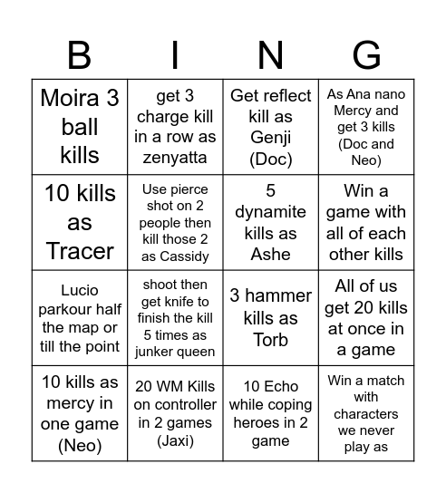 OW2 Challenges Bingo Card