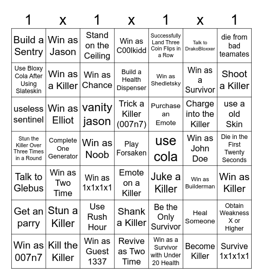 Forsaken Bingo Card