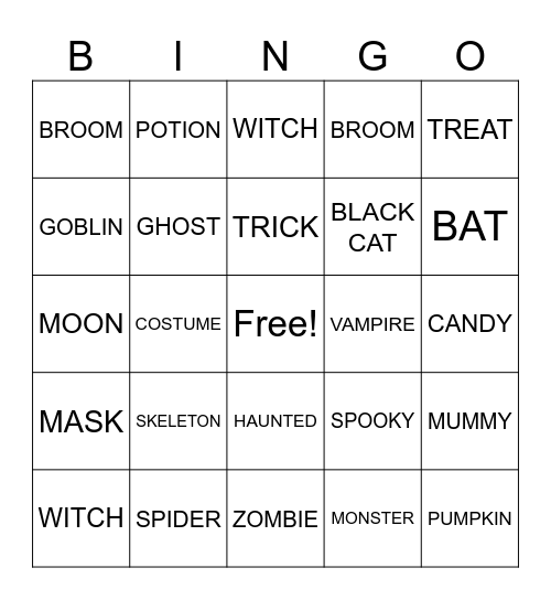 Halloween Bingo Card