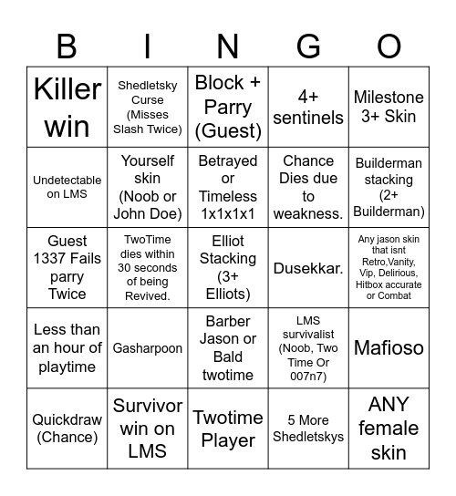 Forsaken Bingo Card