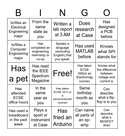 Find someone who... - CWRU IEEE Edition Bingo Card