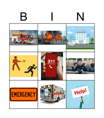 emergency words Bingo Card