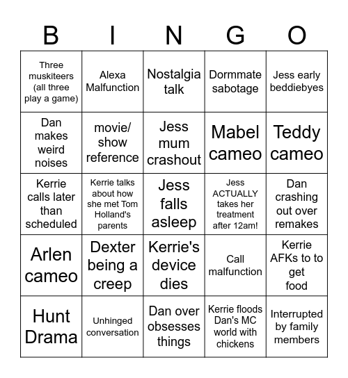 Discord call Bingo Card
