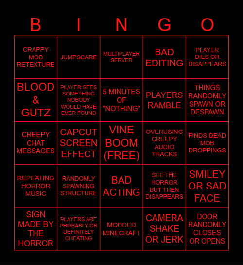 RAYGLOOM CREEPYPASTAS Bingo Card