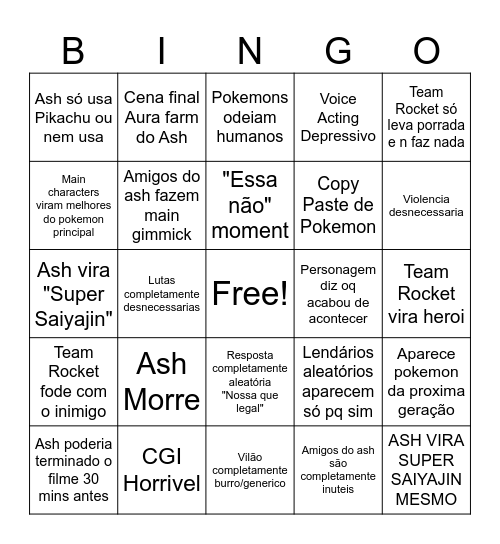 Bingo Pocket Monster Movies Bingo Card