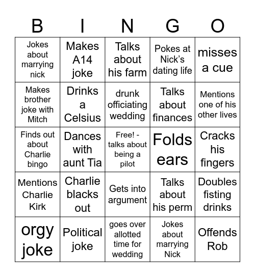 Charlie Bingo Card