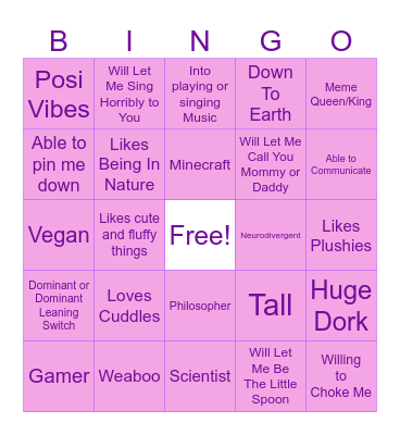 Are You My Type?? Bingo Card