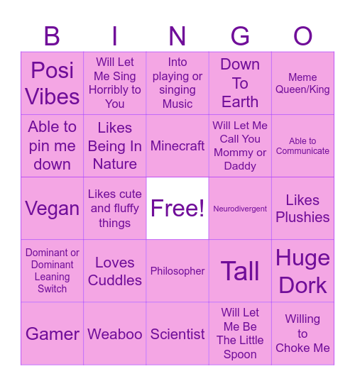 Are You My Type?? Bingo Card
