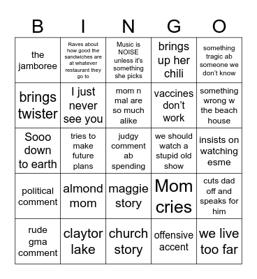 Beach Week 2k25 Bingo Card