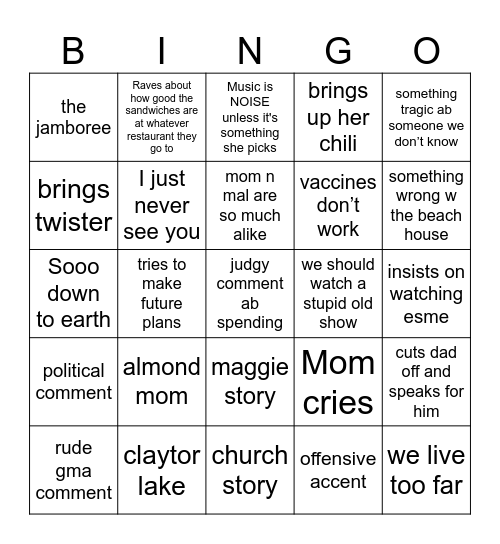 Beach Week 2k25 Bingo Card