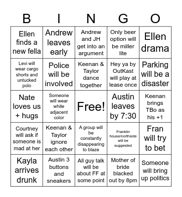Wedding Bringo Bingo Card