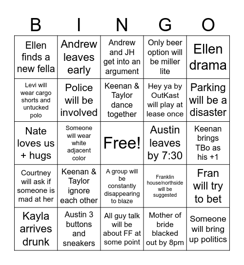 Wedding Bringo Bingo Card