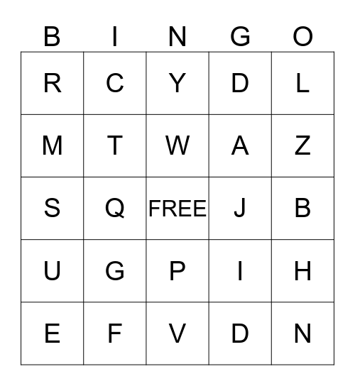 Alphabet Bingo Card
