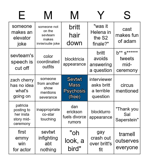 Sevtwt Emmys Bingo Card